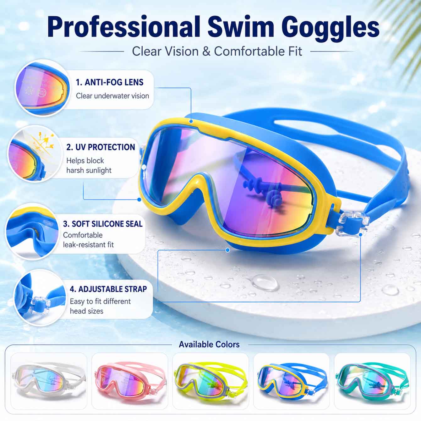 1PC Anti Fog Swimming Goggles  - đánh giá và giá Swim Goggles Anti Fog Uv