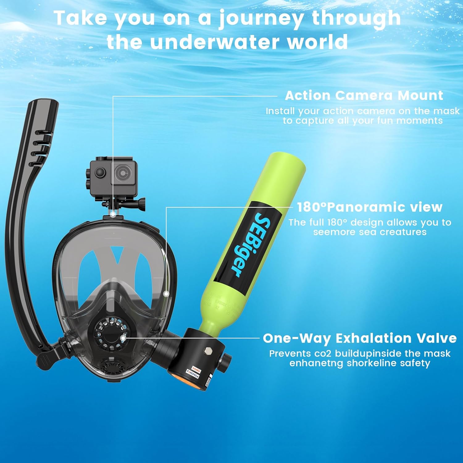 Mini Scuba Tank 0.5L with Full - đánh giá và giá Snorkel Mask Full Face